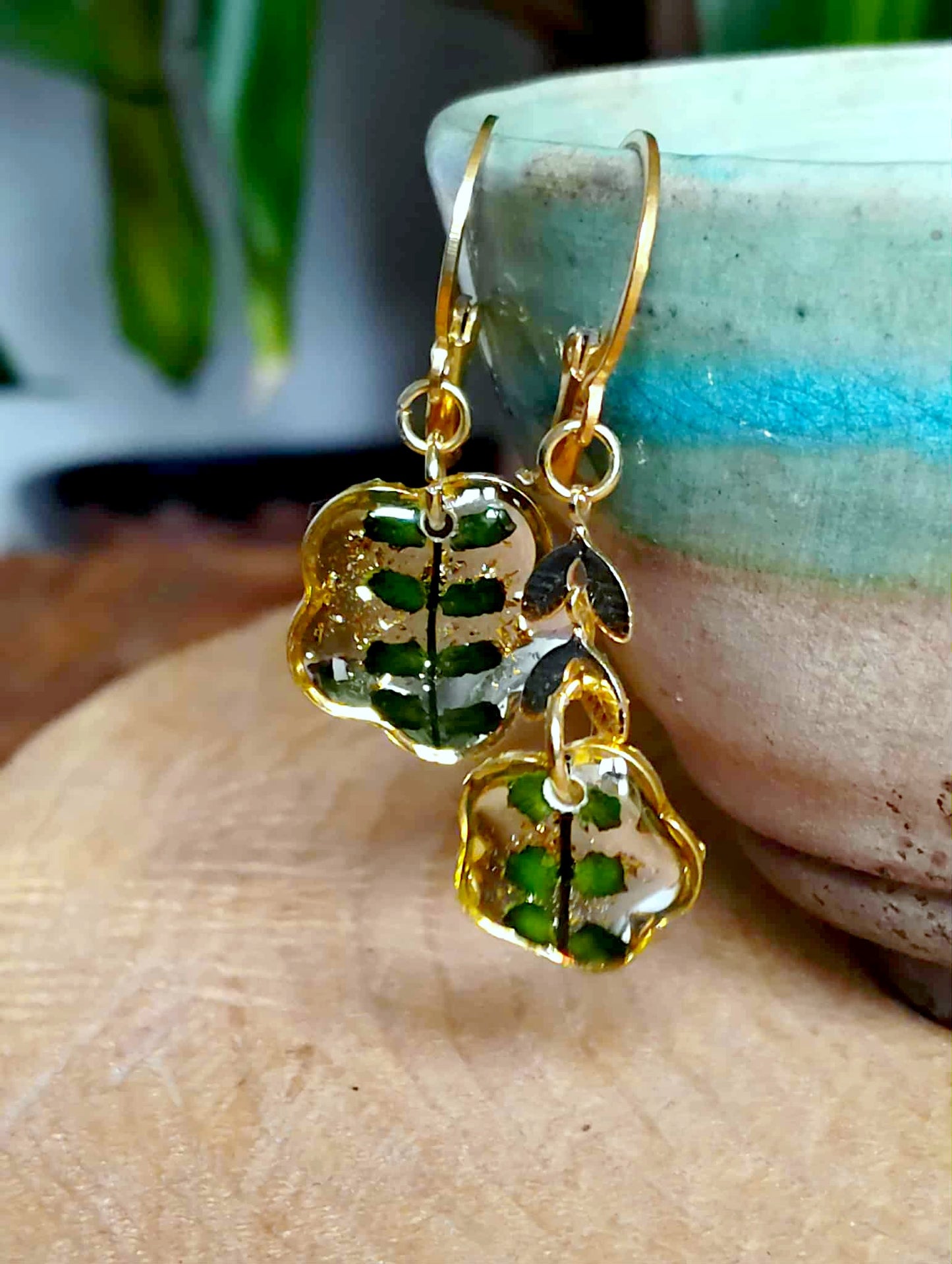 Boucles d'oreille Asymétrique Fougère