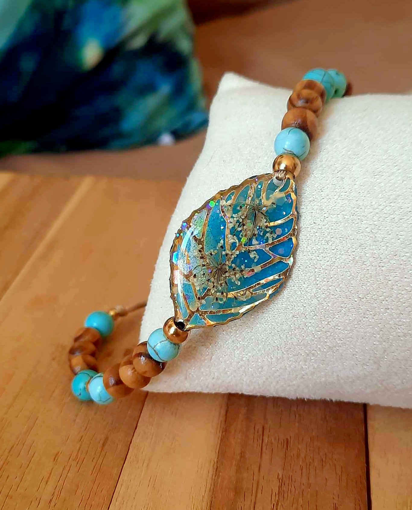 Bracelet, Fleur de carotte sauvage, Turquoise