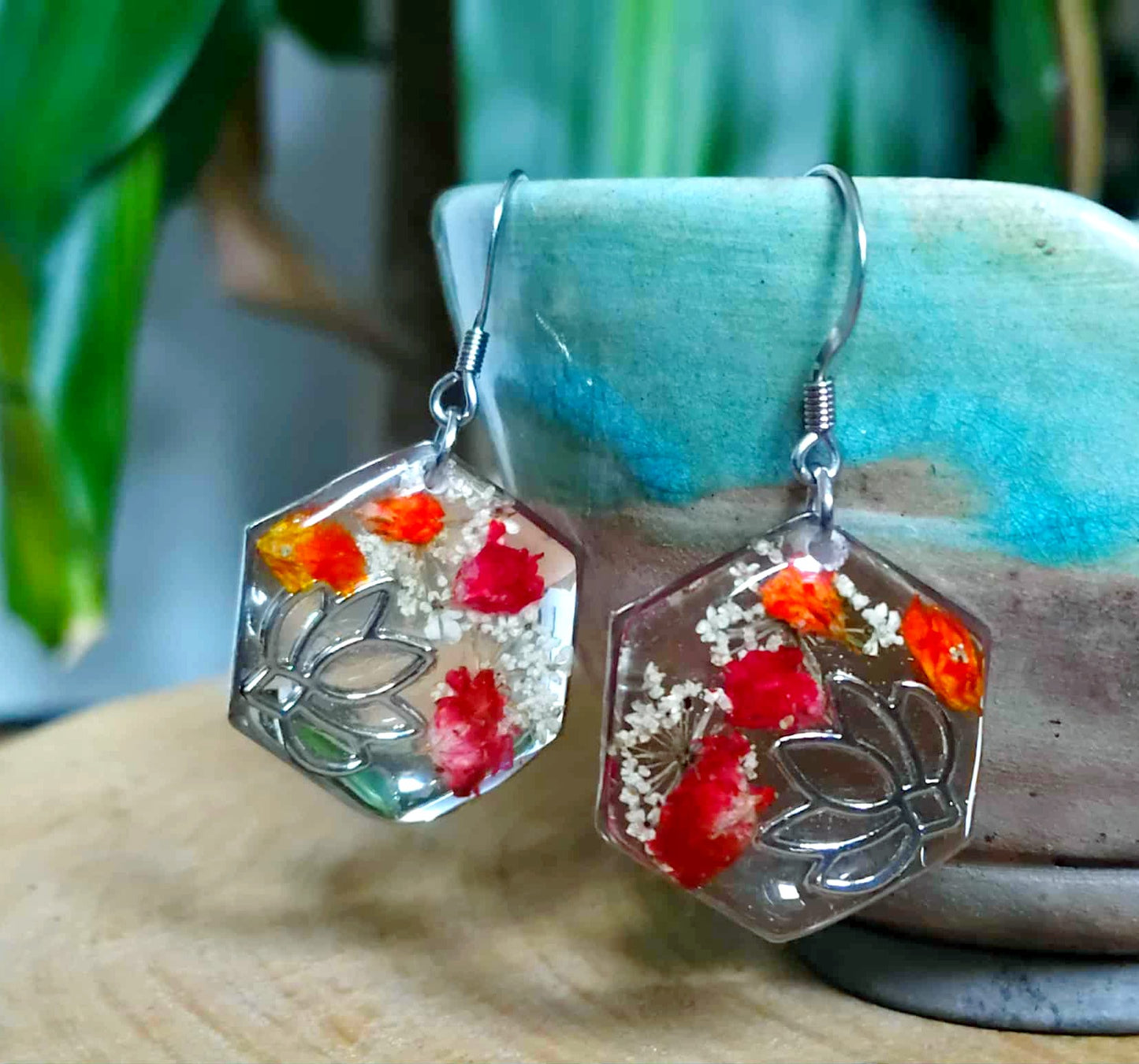 Boucles d'oreille Lotus Fleur de carotte Gypsophiles