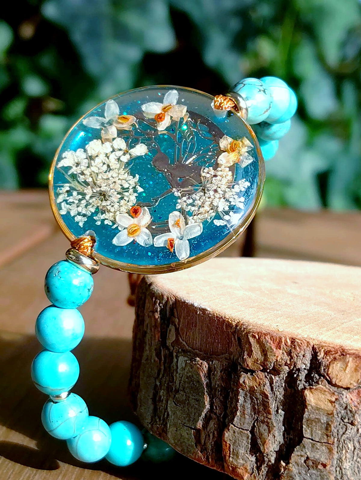 Bracelet Fleurs d'olivier et fleur de carotte