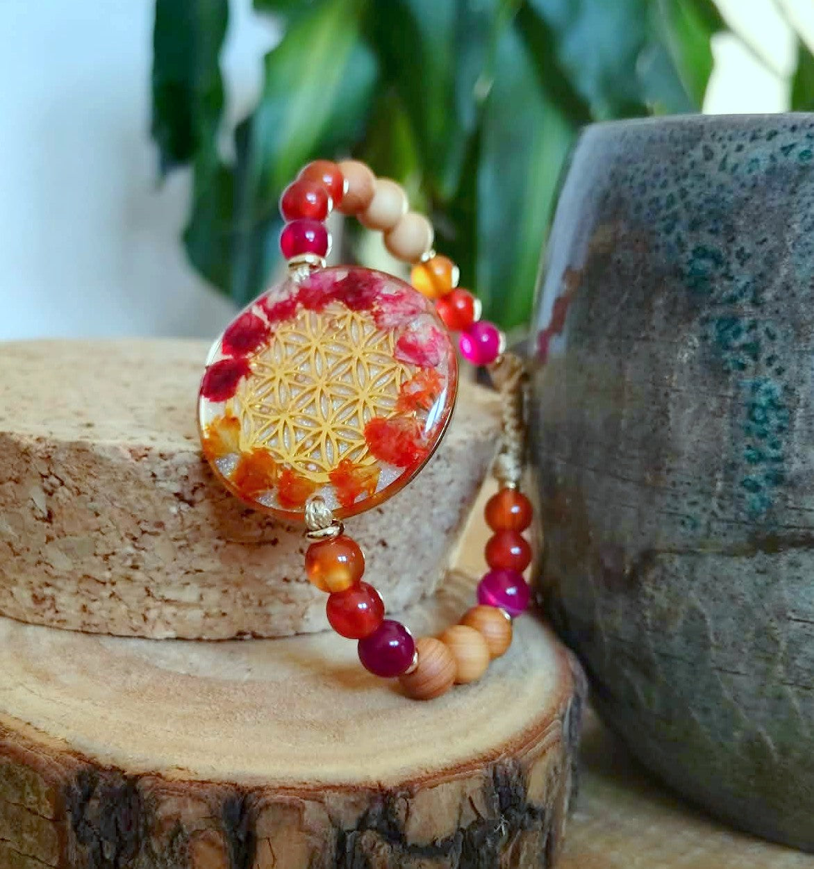 Bracelet  Fleur de vie Gypsophile Agates