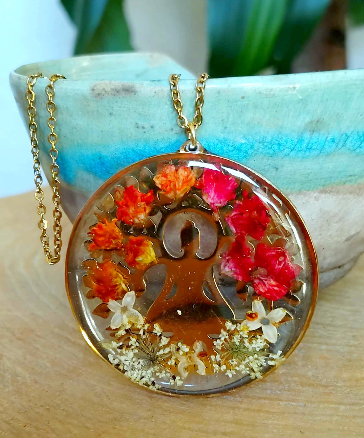 Arbre de vie Bouddha Gypsophile Fleur de carotte et d'olivier