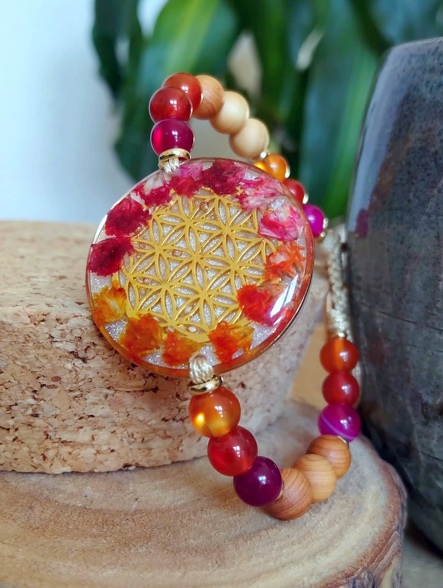 Bracelet  Fleur de vie Gypsophile Agates