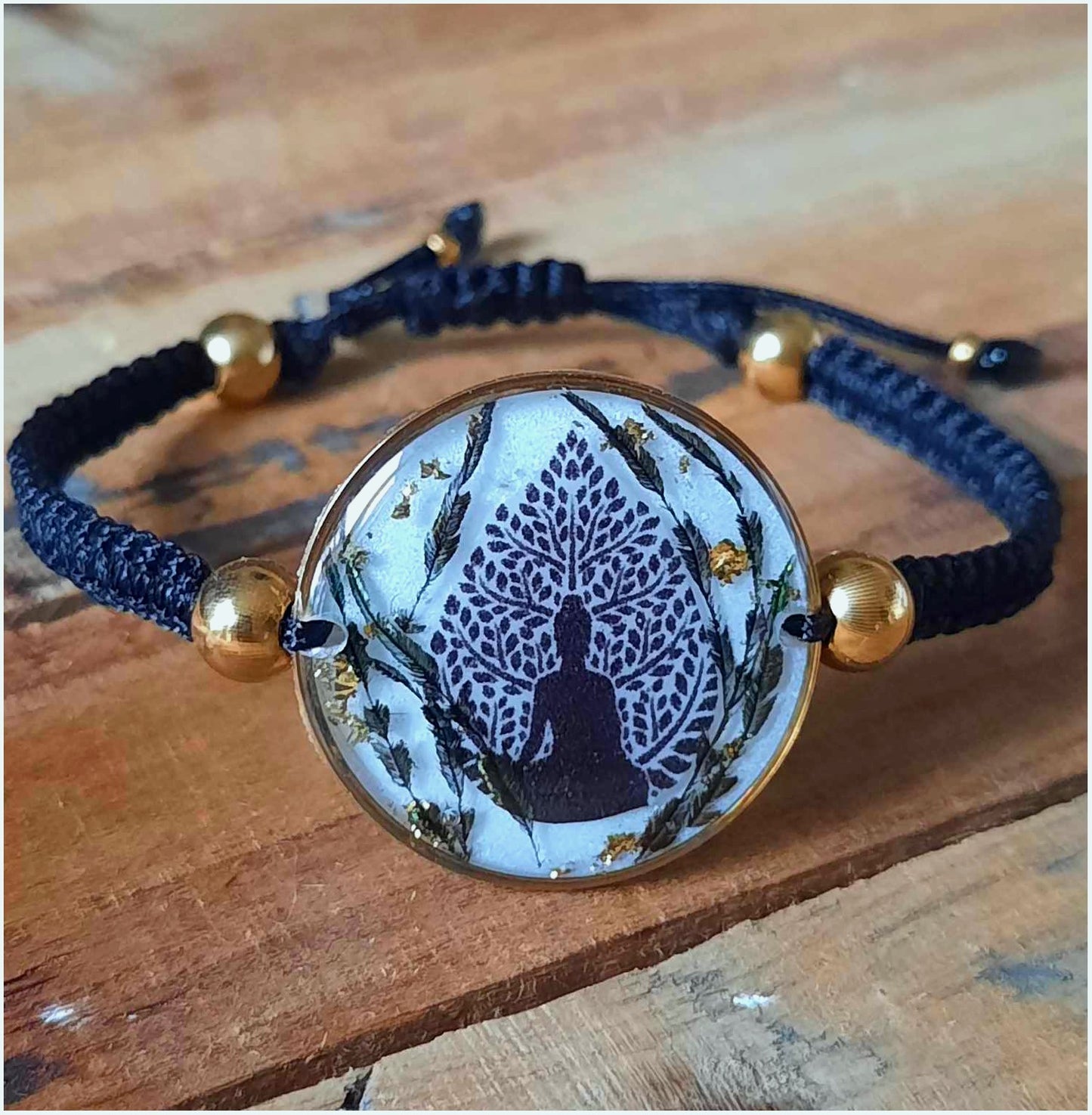 Bracelet, Bouddha, Plume de paon