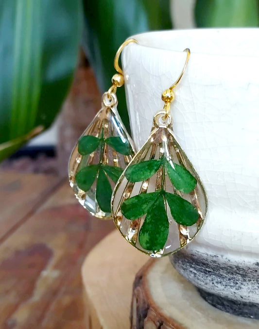 Boucles d'oreille feuille indigotier